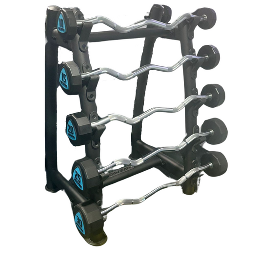 12-Sided Urethane Fixed EZ Curl Barbells Set with Rack